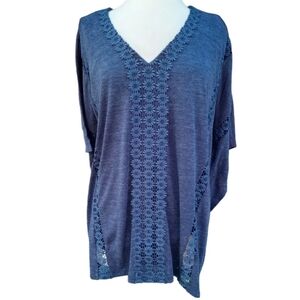 JM Collection Womens Poncho Pullover Blue Blouse Top Size 2X
